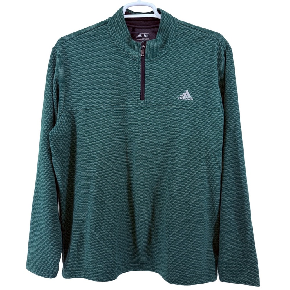 Adidas Golf Mens XL Green Textured Waffle Knit Quarter Zip Pullover Sweater - Picture 2 of 5